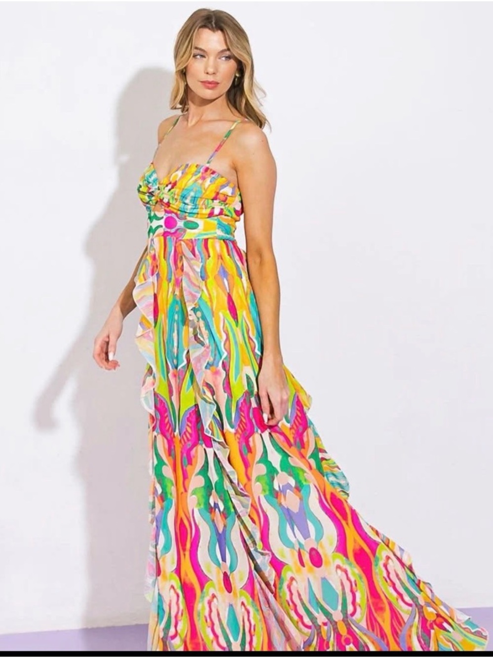 Flying Tomato Multicolor Maxi Dress with Ruffle Bodice